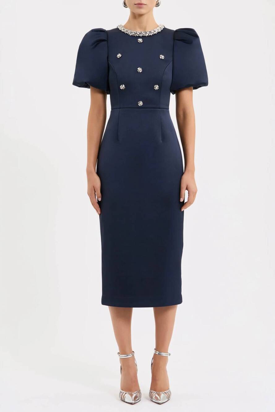 NEW REBECCA VALLANCE ayla midi dress in blue
